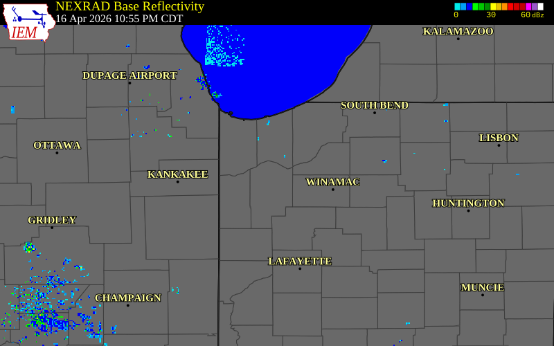NEXRAD radar during the Thursday, April 16, 2026 storm activity in Jasper County, Indiana