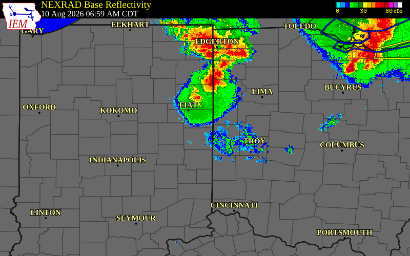 Radar snapshot during the Aug 10, 2026 tornado event near 2 S Boundary City, Jay County, Indiana, with NWS warning polygons
