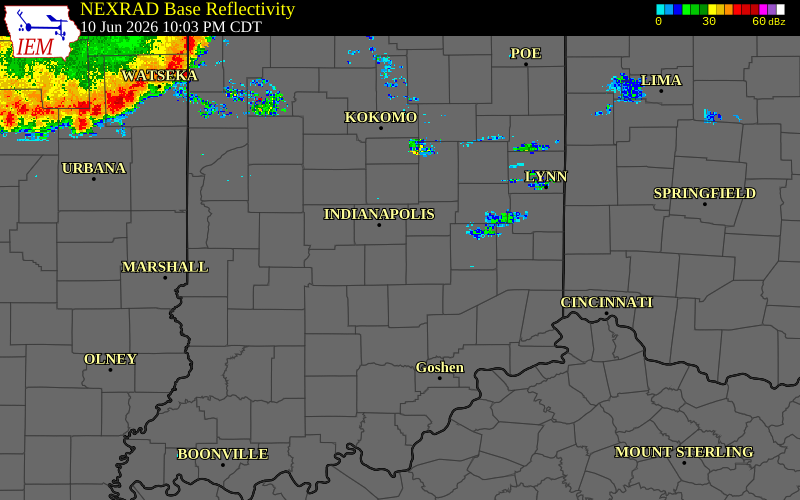 Radar snapshot during the Jun 10, 2026 tornado event near 5 WNW Boggstown, Johnson County, Indiana, with NWS warning polygons