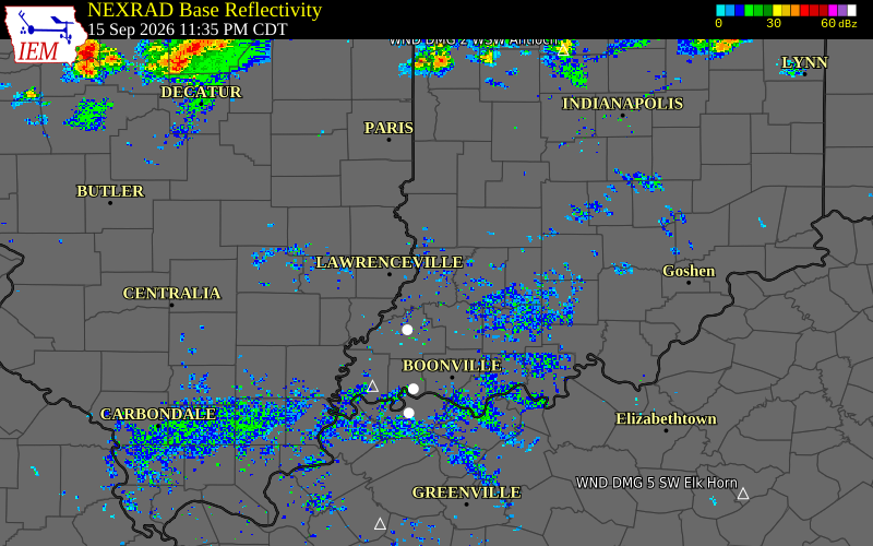 Current NEXRAD radar over Knox County, Indiana with recent storm report locations