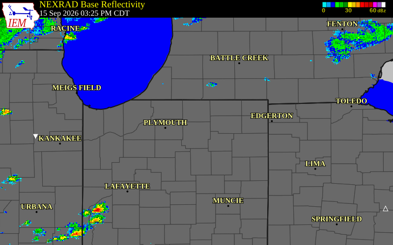 Current NEXRAD radar over Kosciusko County, Indiana with recent storm report locations