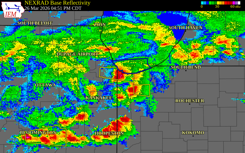 NEXRAD radar during the Thursday, March 26, 2026 storm activity in Lake County, Indiana