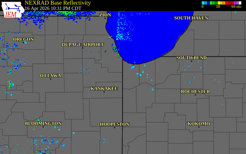NEXRAD radar during the Thursday, April 16, 2026 storm activity in Lake County, Indiana