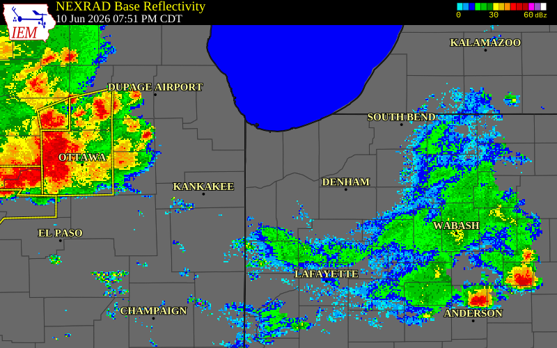 NEXRAD radar during the Wednesday, June 10, 2026 storm activity in Lake County, Indiana