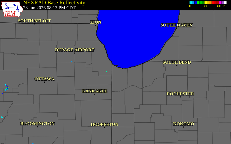 NEXRAD radar during the Tuesday, June 23, 2026 storm activity in Lake County, Indiana