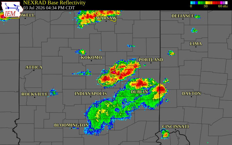 NEXRAD radar during the Friday, July 3, 2026 storm activity in Madison County, Indiana