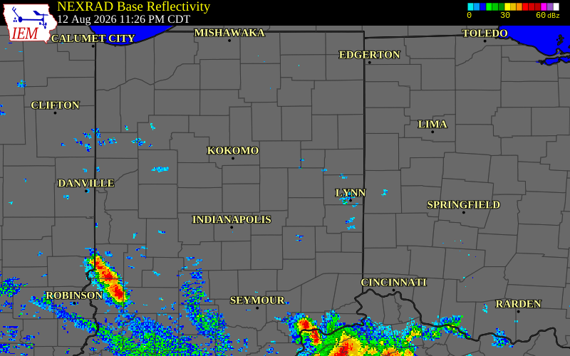 Radar snapshot during the Aug 13, 2026 hail event near 4 ENE Alexandria, Madison County, Indiana, with NWS warning polygons