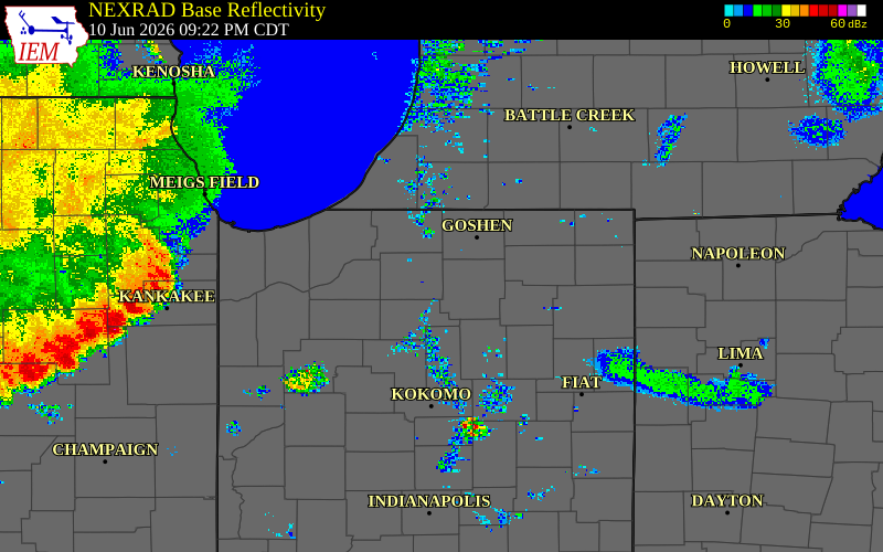 Radar snapshot during the Jun 10, 2026 tornado event near 3 NE Bourbon, Marshall County, Indiana, with NWS warning polygons