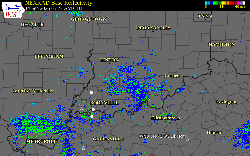 Current NEXRAD radar over Martin County, Indiana with recent storm report locations