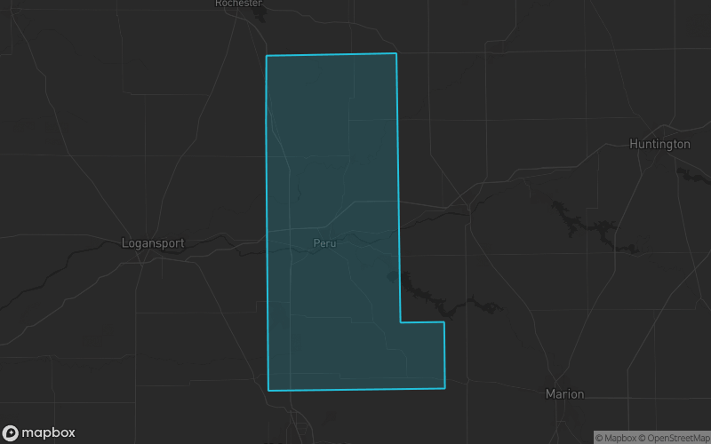 Map of Miami County, Indiana showing the county boundary and surrounding cities