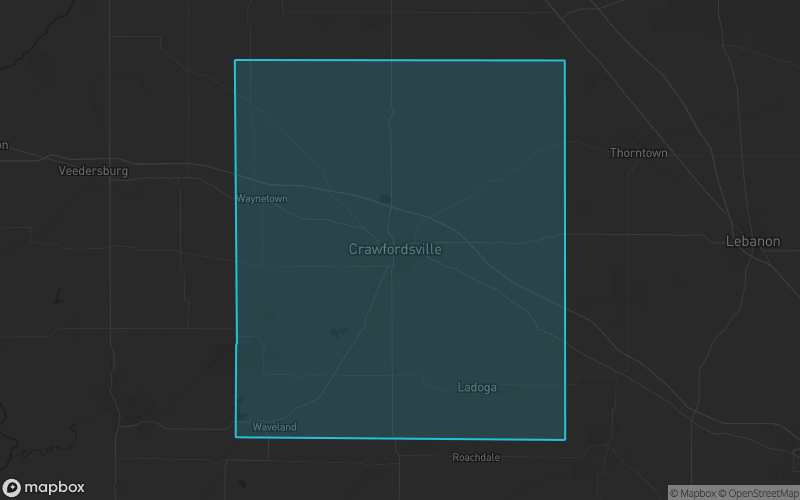 Map of Montgomery County, Indiana showing the county boundary and surrounding cities