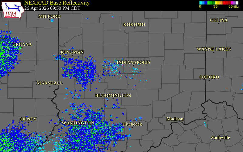 NEXRAD radar during the Sunday, April 26, 2026 storm activity in Morgan County, Indiana