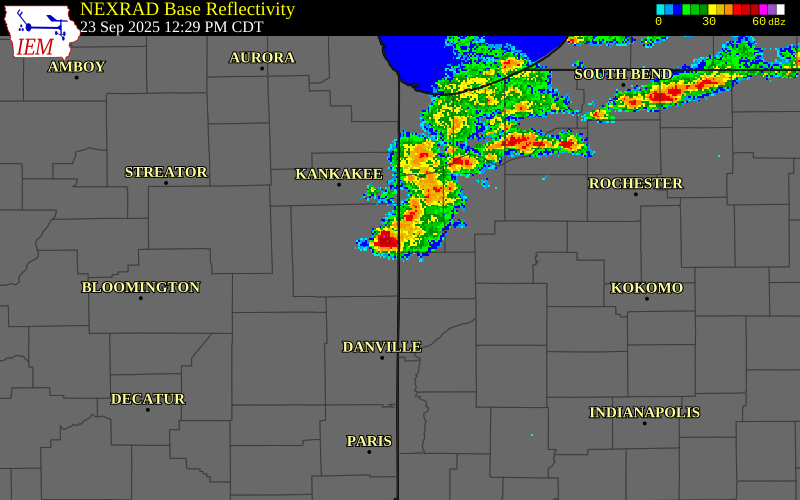 NEXRAD radar during the Tuesday, September 23, 2025 storm activity in Newton County, Indiana