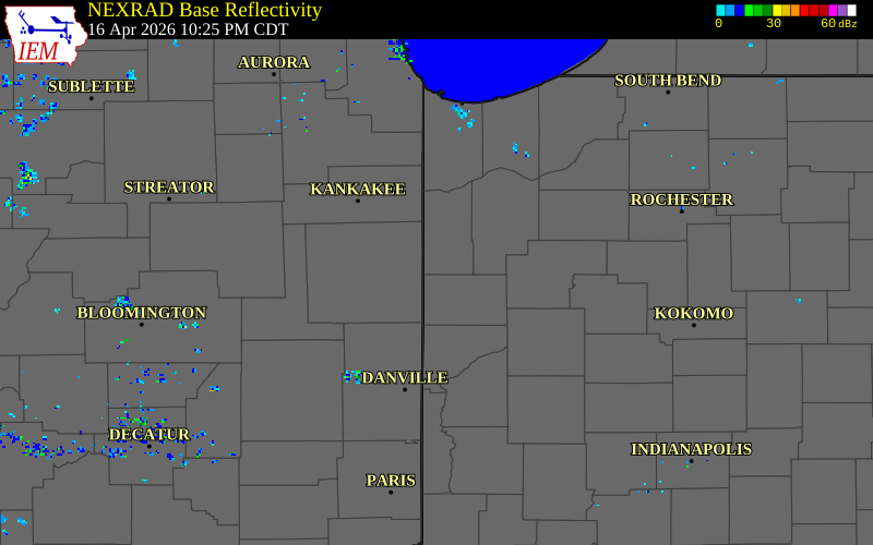 NEXRAD radar during the Thursday, April 16, 2026 storm activity in Newton County, Indiana