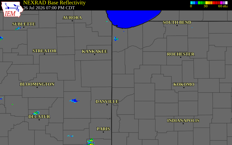 NEXRAD radar during the Sunday, July 26, 2026 storm activity in Newton County, Indiana