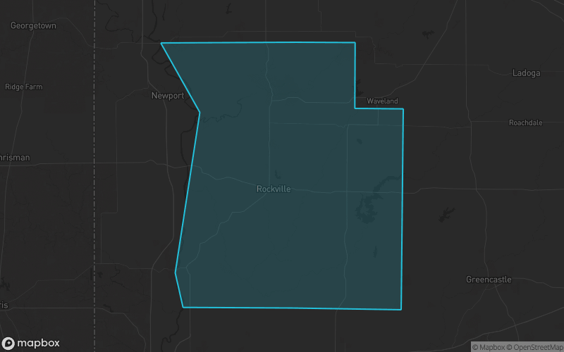 Map of Parke County, Indiana showing the county boundary and surrounding cities