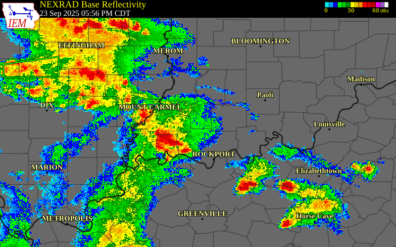 NEXRAD radar during the Tuesday, September 23, 2025 storm activity in Pike County, Indiana