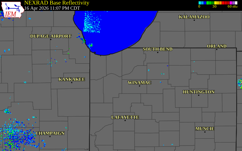 NEXRAD radar during the Friday, April 17, 2026 storm activity in Porter County, Indiana