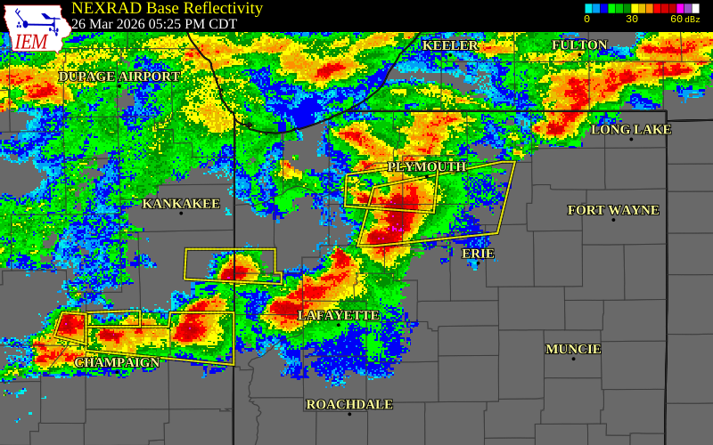 NEXRAD radar during the Thursday, March 26, 2026 storm activity in Pulaski County, Indiana