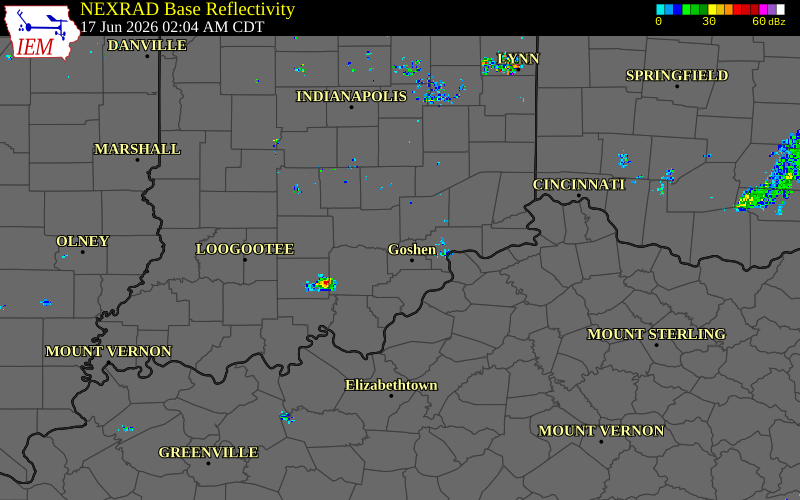 Radar snapshot during the Jun 17, 2026 tornado event near 1 NE Austin, Scott County, Indiana, with NWS warning polygons