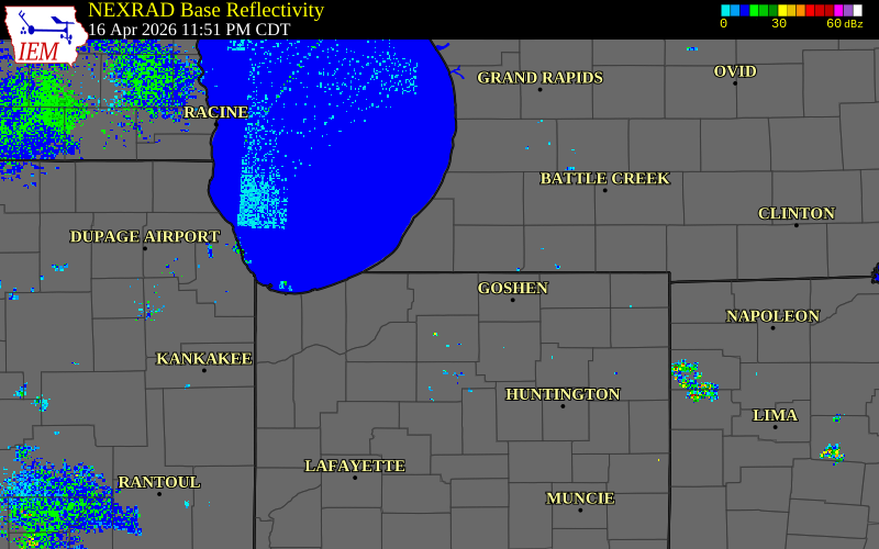 Radar snapshot during the Apr 17, 2026 tornado event near 4 NW Roseland, St. Joseph County, Indiana, with NWS warning polygons