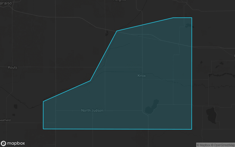 Map of Starke County, Indiana showing the county boundary and surrounding cities