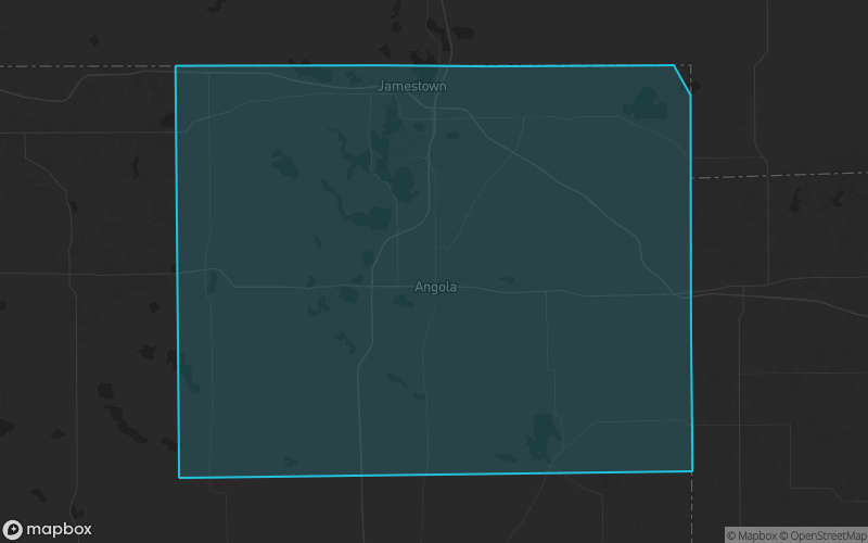 Map of Steuben County, Indiana showing the county boundary and surrounding cities