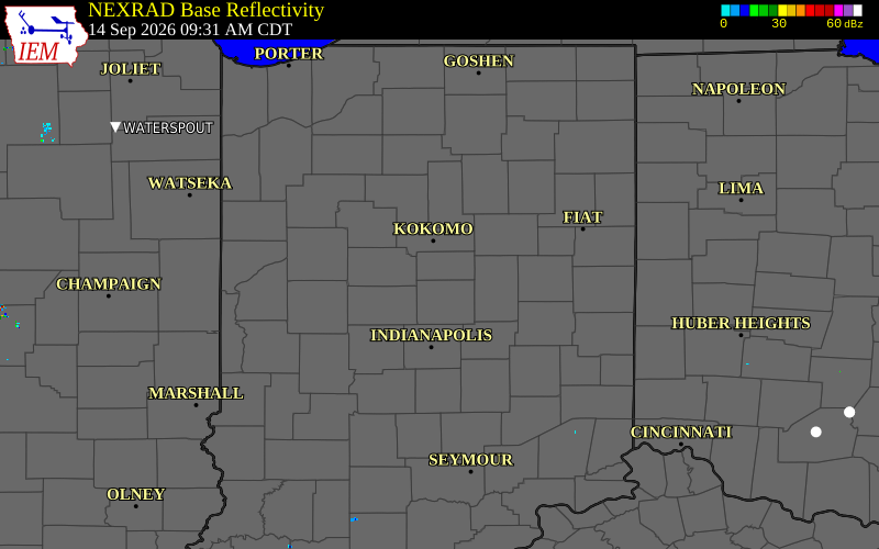 Current NEXRAD radar over Tipton County, Indiana with recent storm report locations