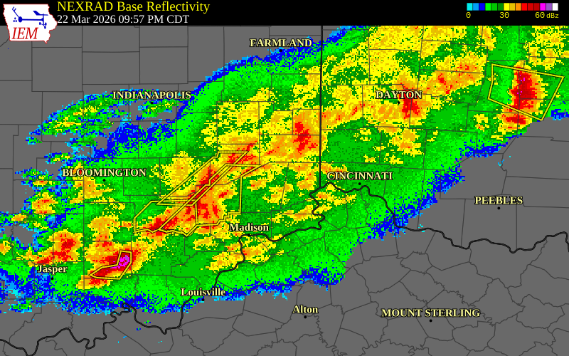NEXRAD radar during the Sunday, March 22, 2026 storm activity in Union County, Indiana
