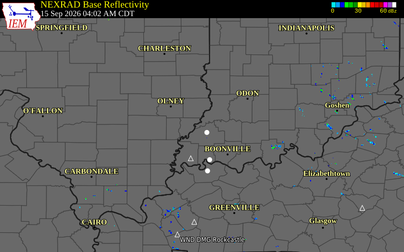 Current NEXRAD radar over Wabash County, Indiana with recent storm report locations