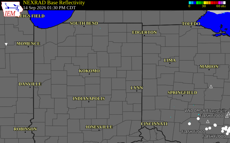 Current NEXRAD radar over Wells County, Indiana with recent storm report locations