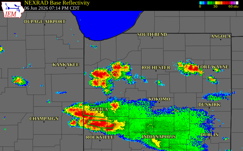 NEXRAD radar during the Saturday, June 6, 2026 storm activity in White County, Indiana