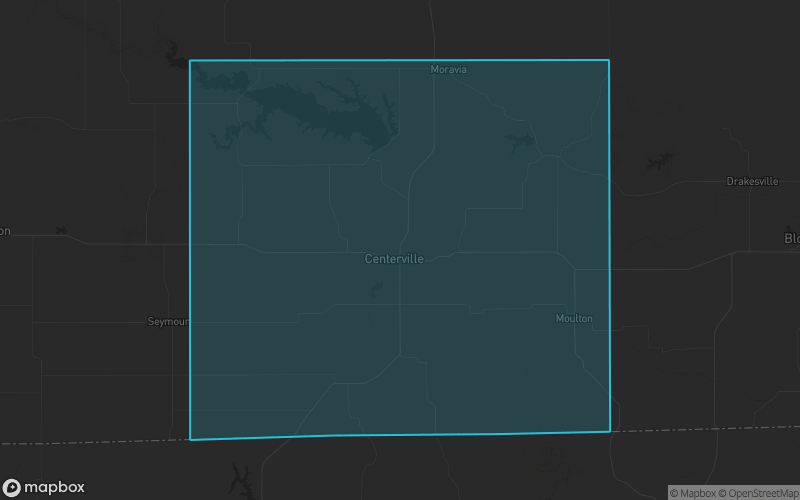 Map of Appanoose County, Iowa showing the county boundary and surrounding cities