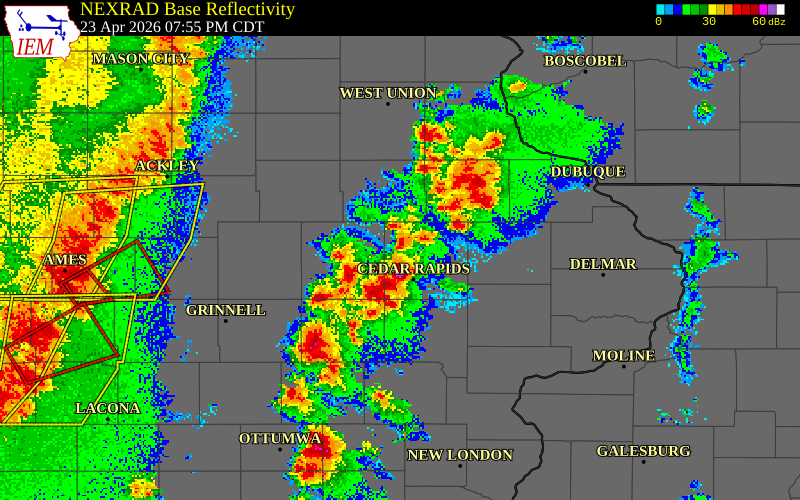 NEXRAD radar during the Thursday, April 23, 2026 storm activity in Benton County, Iowa