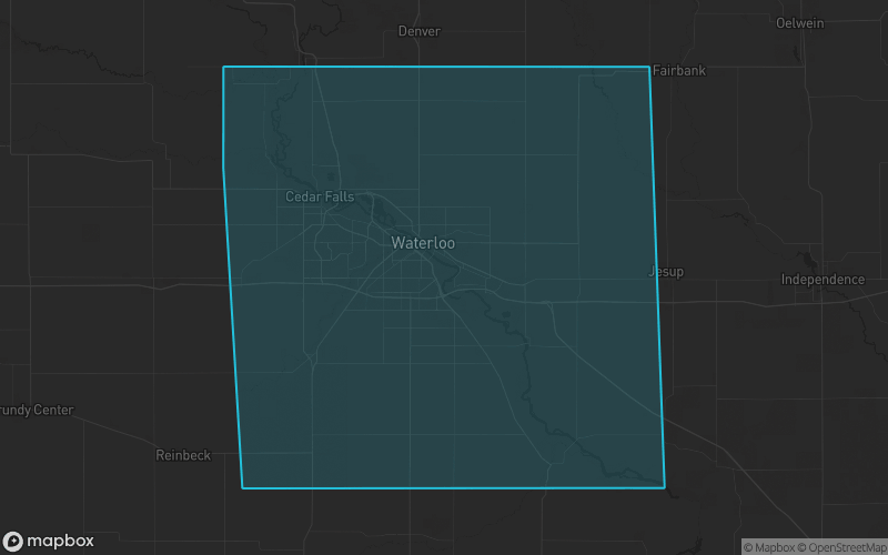 Map of Black Hawk County, Iowa showing the county boundary and surrounding cities