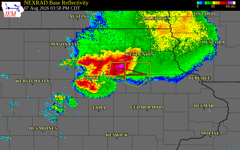 NEXRAD radar during the Friday, August 7, 2026 storm activity in Black Hawk County, Iowa
