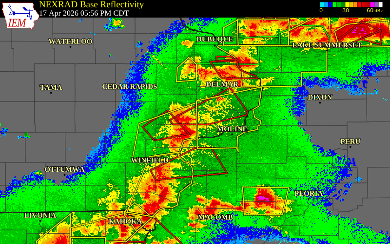 NEXRAD radar during the Friday, April 17, 2026 storm activity in Cedar County, Iowa