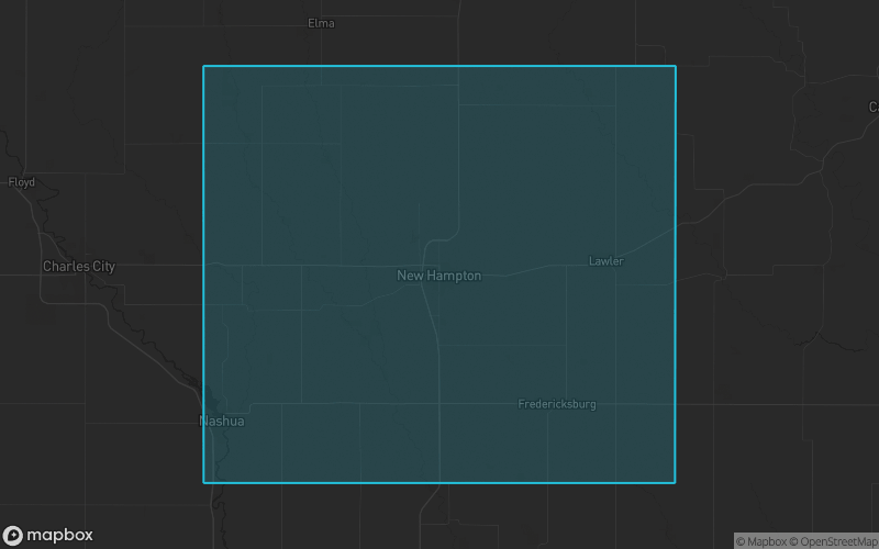 Map of Chickasaw County, Iowa showing the county boundary and surrounding cities
