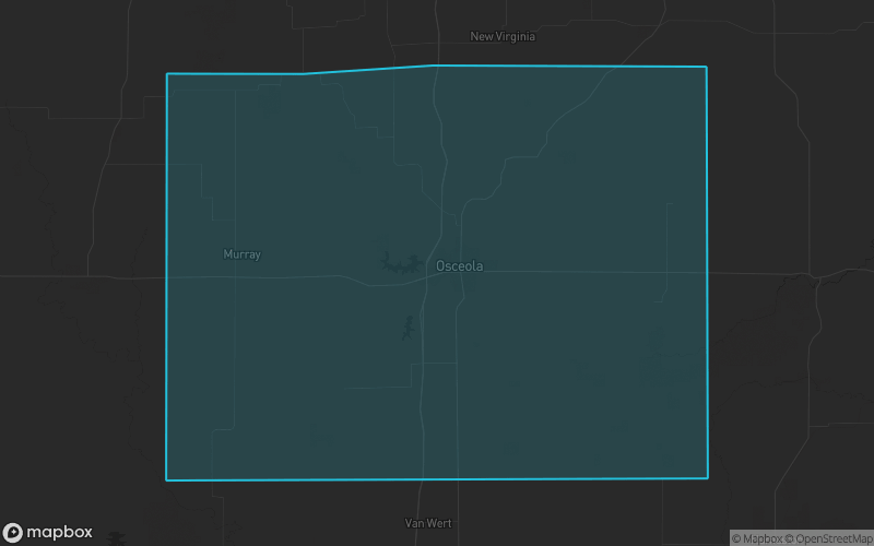 Map of Clarke County, Iowa showing the county boundary and surrounding cities