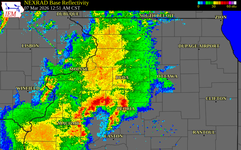 NEXRAD radar during the Saturday, March 7, 2026 storm activity in Clinton County, Iowa