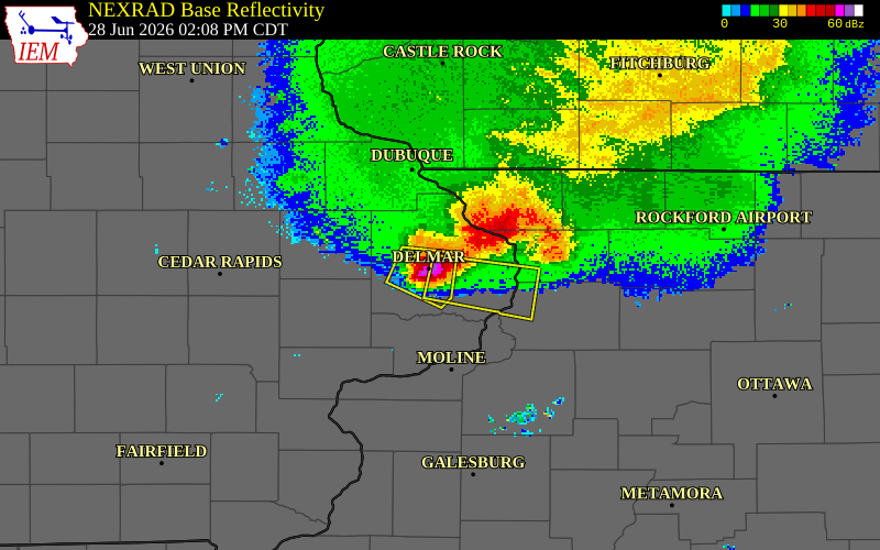 NEXRAD radar during the Sunday, June 28, 2026 storm activity in Clinton County, Iowa