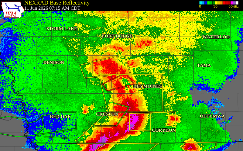 NEXRAD radar during the Thursday, June 11, 2026 storm activity in Dallas County, Iowa