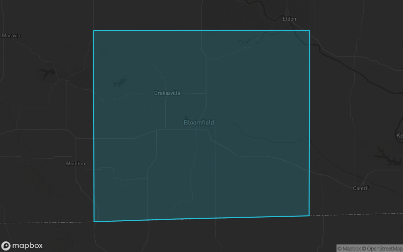 Map of Davis County, Iowa showing the county boundary and surrounding cities