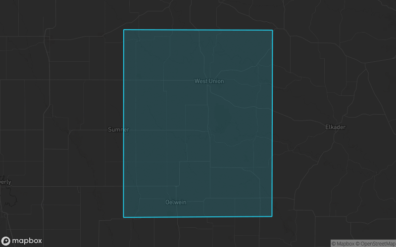Map of Fayette County, Iowa showing the county boundary and surrounding cities