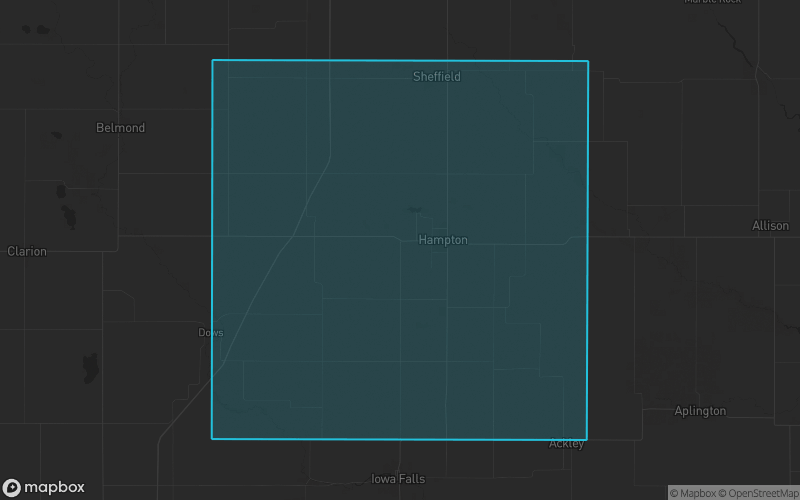 Map of Franklin County, Iowa showing the county boundary and surrounding cities