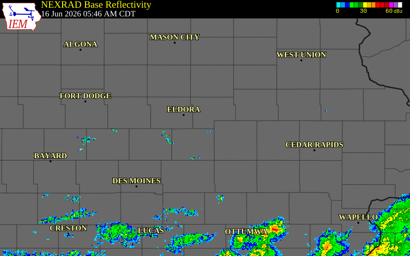 NEXRAD radar during the Tuesday, June 16, 2026 storm activity in Grundy County, Iowa