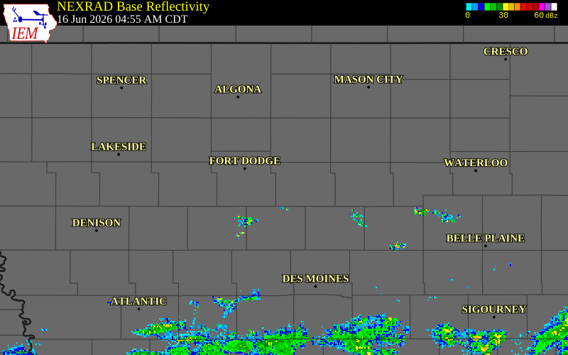 NEXRAD radar during the Tuesday, June 16, 2026 storm activity in Hamilton County, Iowa