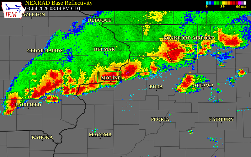 NEXRAD radar during the Friday, July 3, 2026 storm activity in Henry County, Iowa