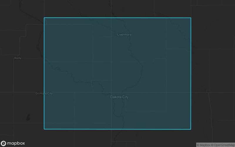 Map of Humboldt County, Iowa showing the county boundary and surrounding cities