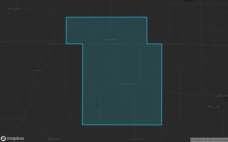 Map of Ida County, Iowa showing the county boundary and surrounding cities